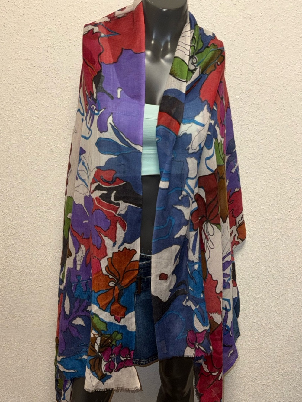 Floral Multi-Color Lightweight Women's Shawl Scarf Silk / Wool.